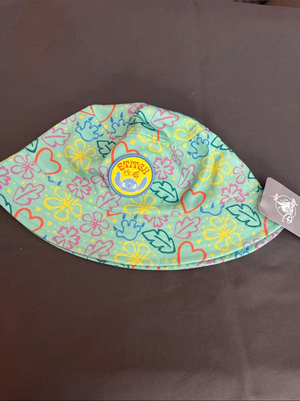 Disney Aqua Stitch Floral & Heart Bucket Hat